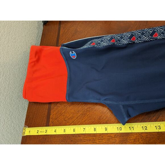 Champion Authentic Graphic Leggings M Red Navy Logo Back Zip Pocket Athleticwear - Picture 8 of 10
